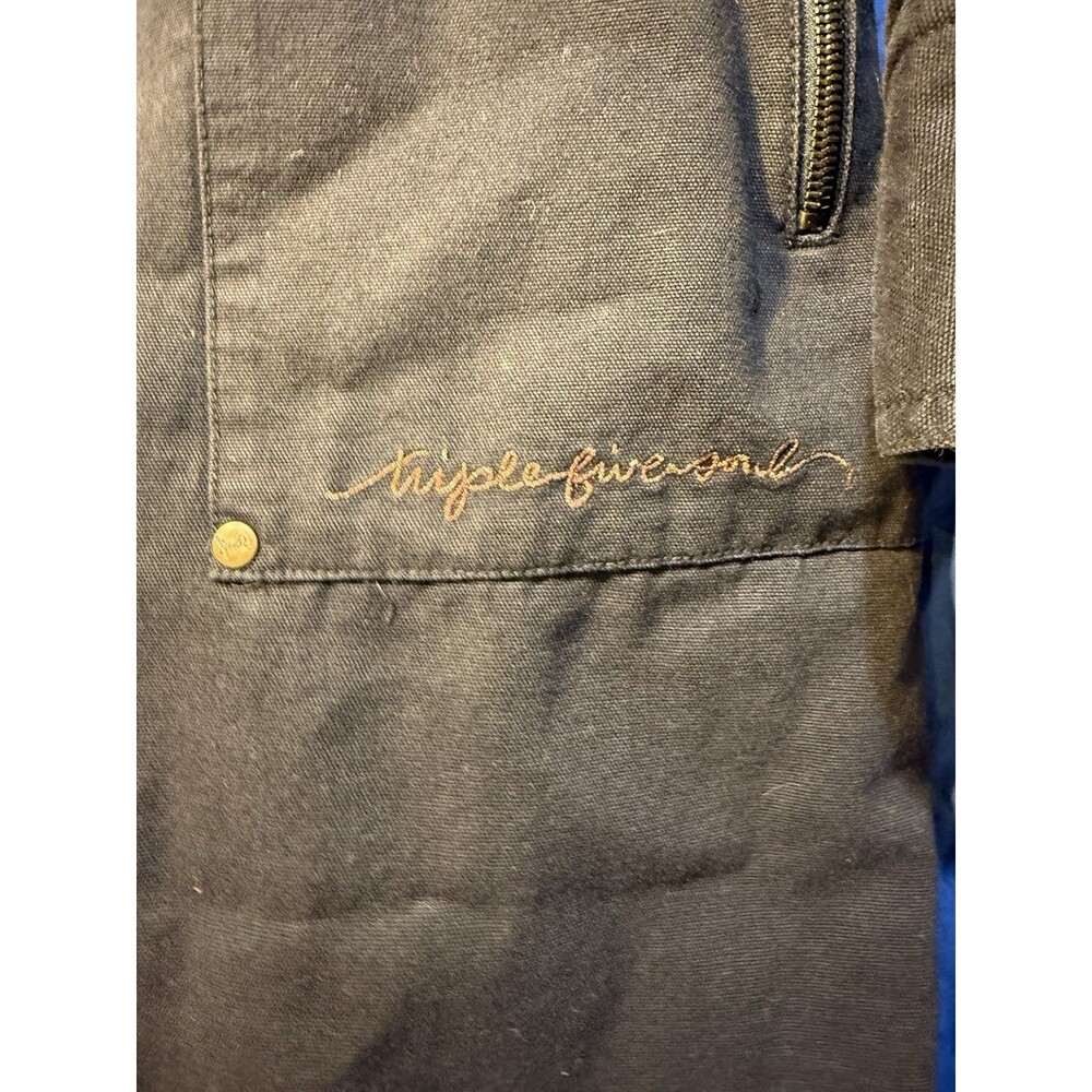 1990's Triple Five Soul Vintage Black Denim Long Jacket with Camo Lining Large - Picture 3 of 9